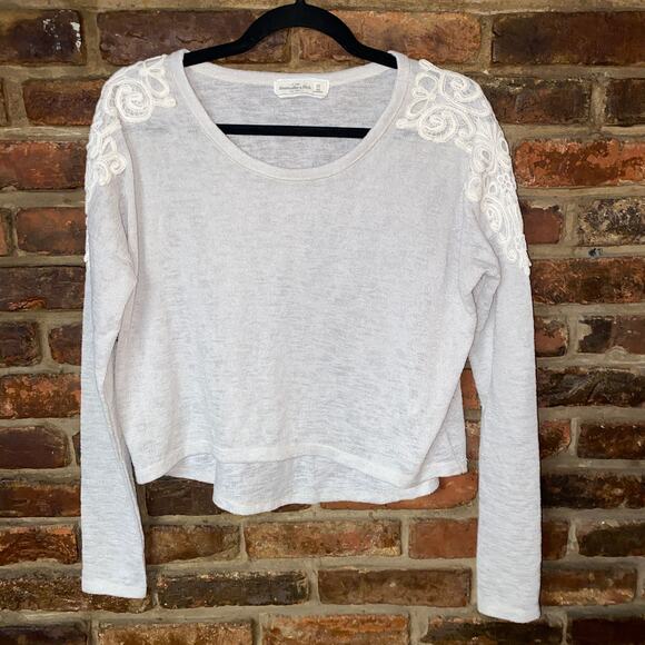 Abercrombie & Fitch Gray Lace Embroidered Sweater Women's Size XS - Picture 1 of 5